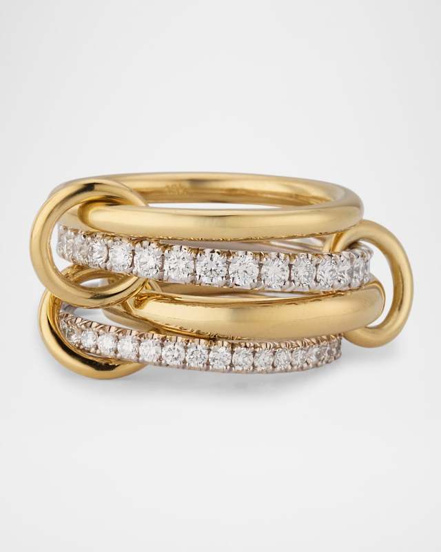 Halley Four Link Pave Ring in Yellow Gold and White Gold